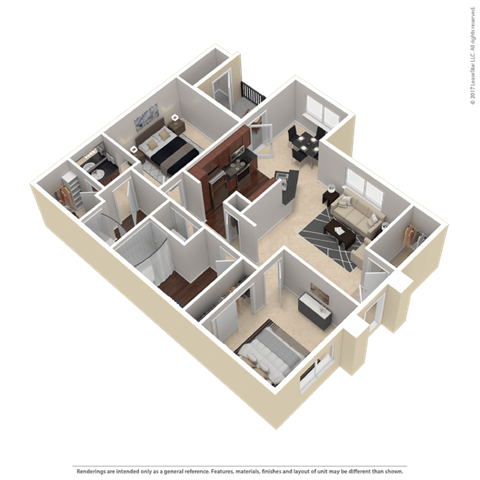 Floor plan for 2 beds, 2 baths, 1162 sqft